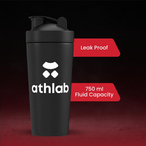 Athlab Black Steel Shaker Bottle - 750ml, Ultra Durable