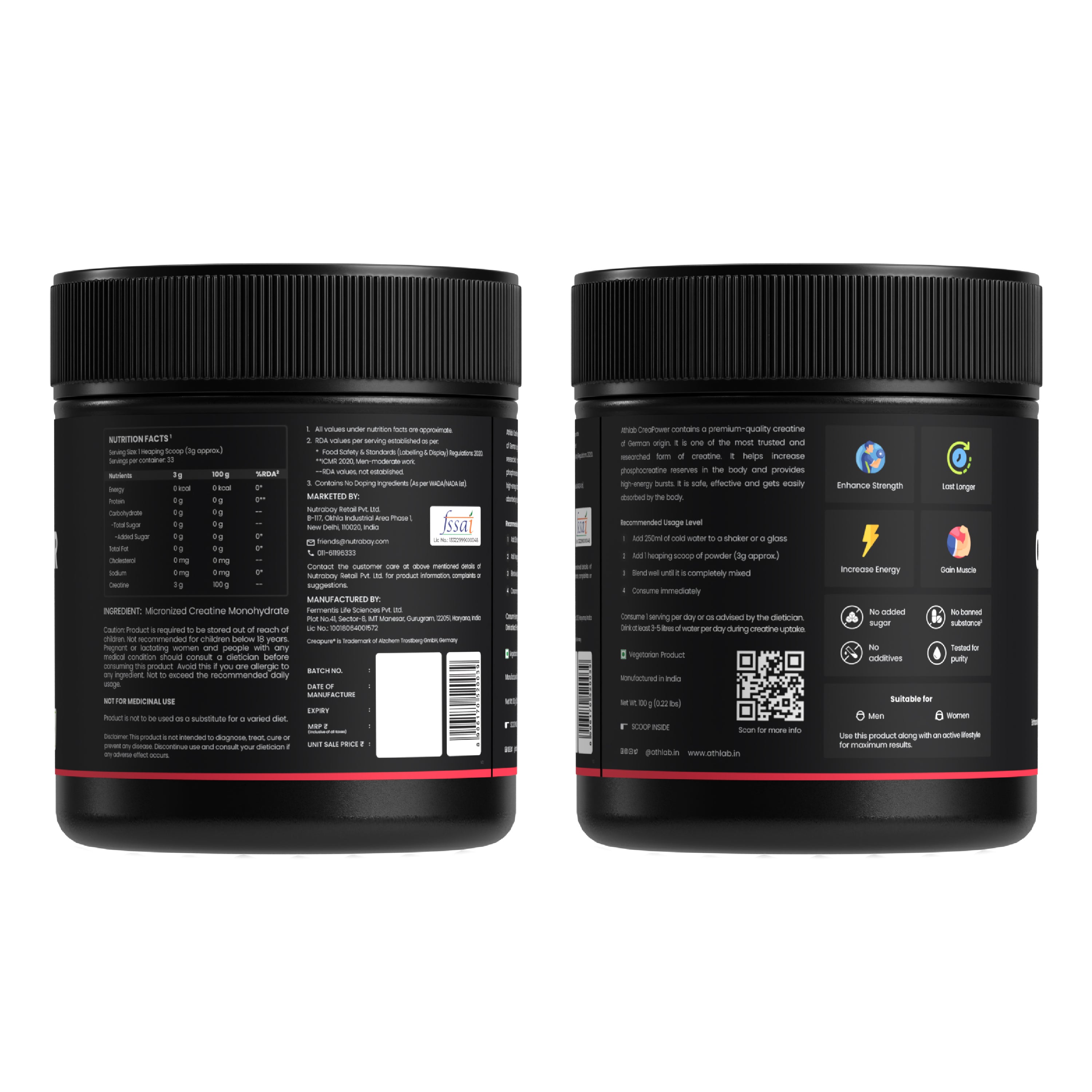 Athlab Creapower Creatine Monohydrate Creapure® From Germany Unfla 3650